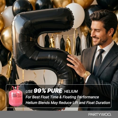Image of PartyWoo Black Number 5 Balloon 40 Inch 25pcs Black Foil Star White Gold