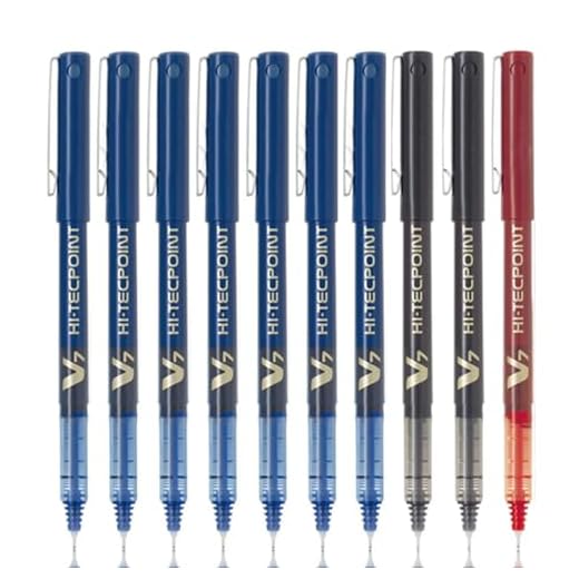 Pilot V7 Roller Ball Pen Pack of 10 ( 7 Blue, 2 Black , 1 Red)