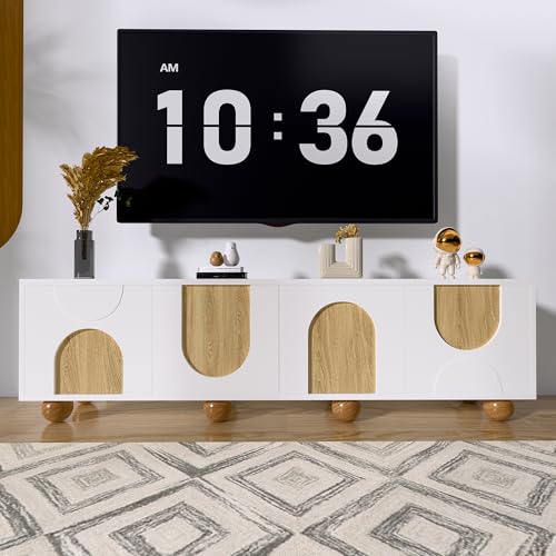 Wiuzo Mueble de TV con cuatro puertas, soporte de TV, soporte de TV bajo, diseño único, grano de madera vintage, 175 x 38 x 50 cm (largo x ancho x alto)