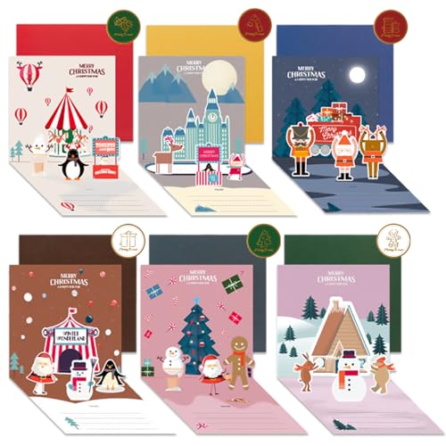 クリスマスカード 6種6枚入り 立体 メッセージカード クリスマス飾り封筒付き 封筒テープ付き