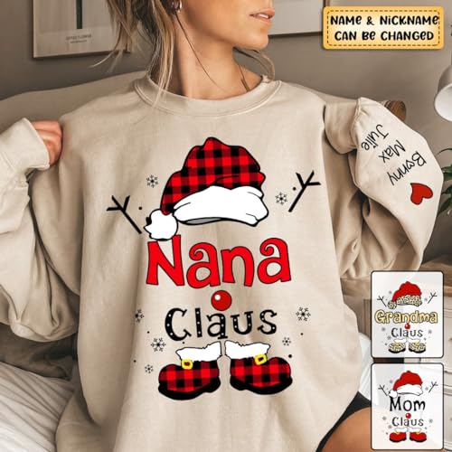 IZI POD Personalized Christmas Grandma Claus Sweatshirt, Grandma & Mom Sweatshirts for Women2