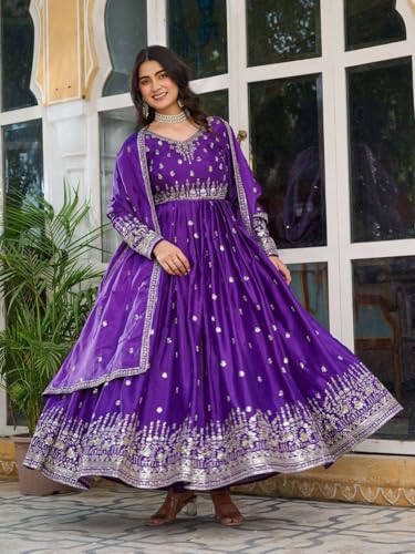 Women's American Silk Sequence Embroidery Long Anarkali Kurti (Gown) With Dupatta2
