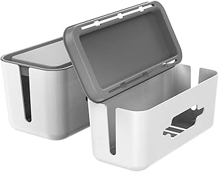 ORICO Cable Management Box Kits, 2 Power Strip Hider with Phone Tablet Holder Stand and A Roll of Black Hook and Loop Tape, Large and Medium Cord Organizer Box to Hold and Hide Power Strip/Power Cord