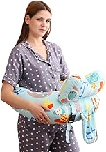 KIDS BUBBLE Large 5 in 1 Baby Feeding Pillow with 100% Cotton Removable Cover | Breastfeeding Pillow | Nursing Pillow with Adjustable Belt and Hoop (Green with Arm Rest, Large)