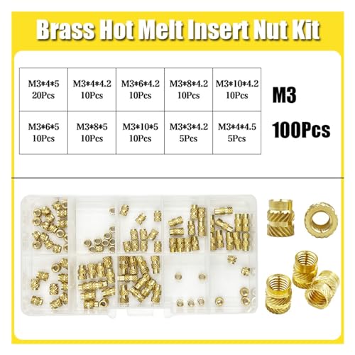 Threaded Insert Nut Kit M2 M2.5 M3 M4 M5 M6 M8 Hot Melt Heat Knurled Embed Injection Copper Insertnut for 3D Print Plastic(1030pcs M2-M4)