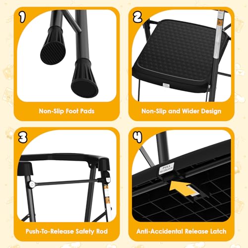 Image of HBTower Kids 2 Steps Step Stool,Toddler Tower for Kitchen Counter Learning,Toddler Kitchen Stool Helper with Anti-Drop Safty Railing Kids Standing Folding Stepper(Black)