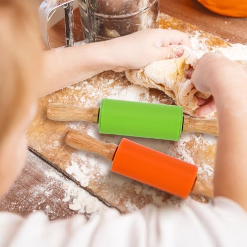 FUNOMOCYA 4pcs Silicone Rolling Pin for Boy Girl Non-Stick Dough Roller Red Blue Baking Accessories Non Stick Kids with Wooden Handle for Kitchen Dough Cookie Pastry Fondant Cake Pizza Cookie - Image 8