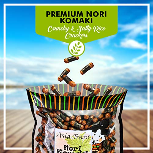 Image of Asia Trans Nori Komaki Arare - Crispy Japanese Rice Crackers with Shoyu Flavor, Wrapped in Seaweed - Kaki Mochi Hawaiian Chips - Gourmet Snack, Crunchy Umami, Low Fat, Sweet and Salty Treats - 7 Ounce