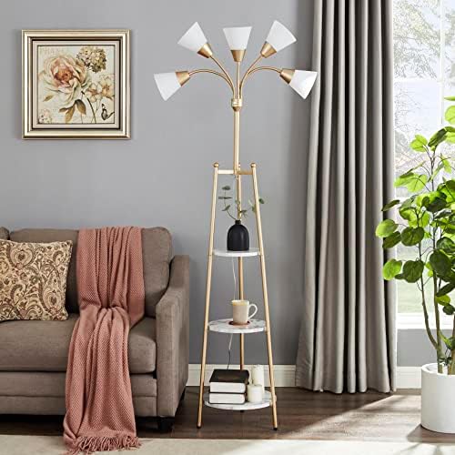 Serteaw LED Floor Lamp, Medusa Multi Head Modern Standing Lamps with Shelves, Adjustable Gooseneck Bedside Lamps for Living Room, Bedroom & Office,5 White & 5 Colored Interchangeable Shades
