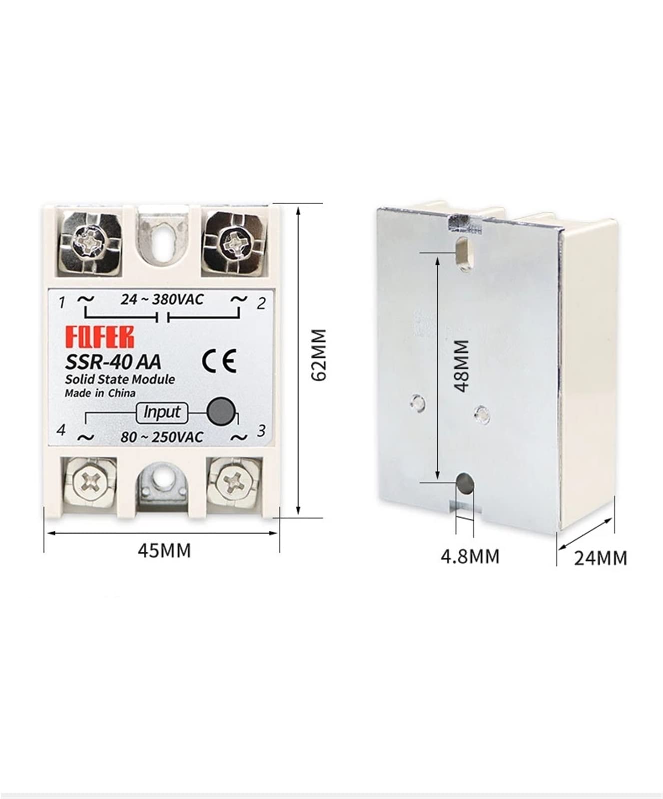 Halbleiterrelais SSR-50DA SSR-60DA SSR-75DA SSR-90DA SSR-100DA 50A 60A 90A 100A 3-32V DC bis 24-380V AC SSR 50DA 60DA 75DA 100DA (Size : SSR-50DA)