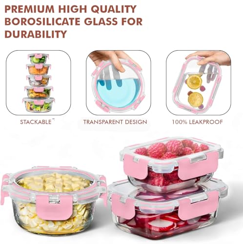 Image of Razab 30 PC Glass Food Storage Containers with Lids - Reusable Glass Meal Prep Containers for Lunch and Leftovers - Airtight & Leakproof Snap Locking Lids - Oven, Freezer, Microwave, Dishwasher Safe