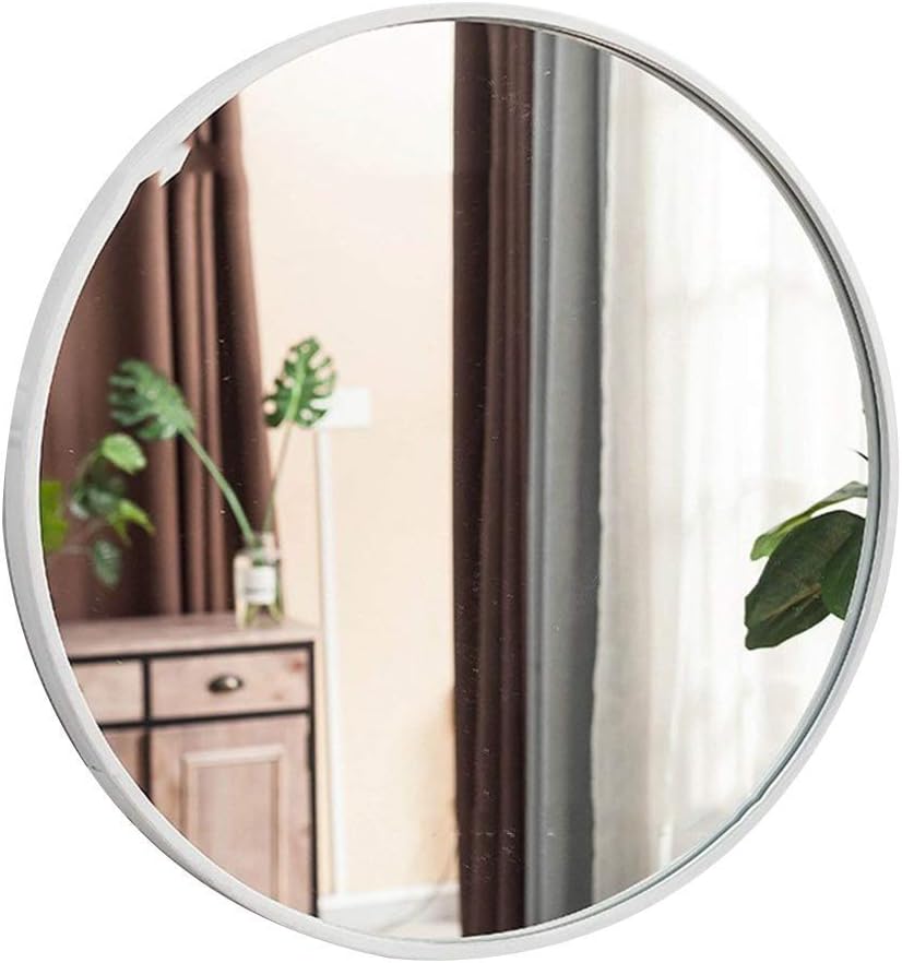 Round Vanity Mirror Wall Mounted Large Shaving Mirror Magnifying Mirror Shower Make-Up Mirror-Bedroom Living Room Hallway Beauty Mirror (Color : White Size : 60cm)