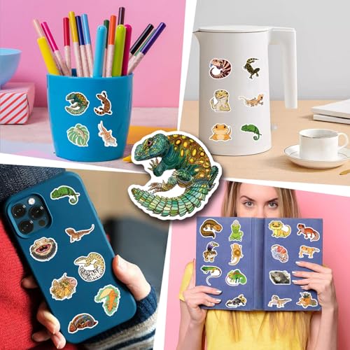 Image of 55 Pcs Wall Lizard Stickers Water Bottles Laptop Phone Computer Guitar Skateboard Hydroflasks Gecko Cartoon Animal Vinyl Sticker Waterproof Aesthetic Trendy Decals for Teens Girls Adults(Lizard)