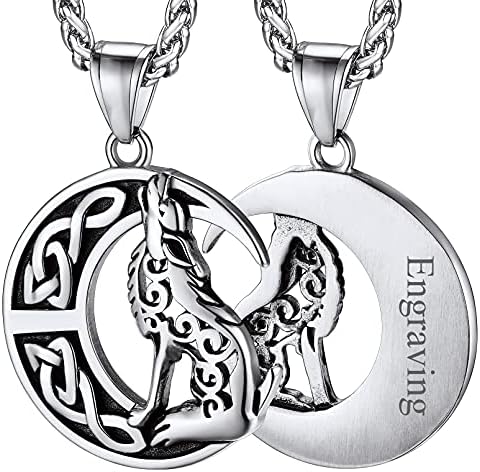 FaithHeart Viking Nordic Jewellery Wolf Necklace for Men Stainless Steel Wolf Head/Fenrir Pendant with Sturdy Chain Norse Mythology Gifts for Boys Can Personalise