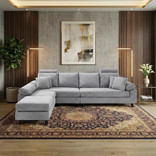 Image of Torque - Ferguson 6 Seater L Shape Sofa Set for Office (Grey) | Premium Fabric Interchangeable L Shape 6 Seater Sofa for Living Room Bedroom Furniture