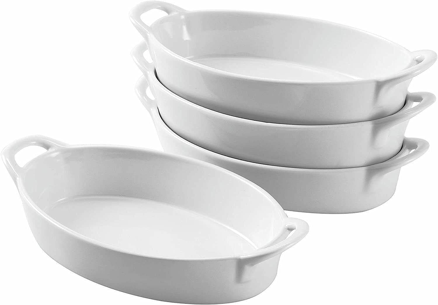 Porcelain Bakeware Set of 4 Oval Baking Lasagna Dishes White Baking supplies Kitchen accessories Coo