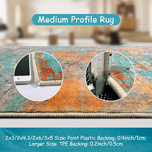 Lahome Modern Abstract Runner Rug - 2x7 Washable Hallway Rug Colorful Kitchen Carpet with Rubber Backing, Contemporary Soft Non Slip Indoor Floor Accent Mat for Bedroom Laundry Room Bathroom RV