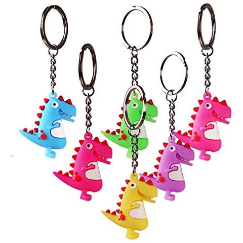 FINGOOO 12 pieces Dinosaur Keyring Keychains for Kids Boy Toys School Bag Accessory Party Favors School Carnival Reward Cover