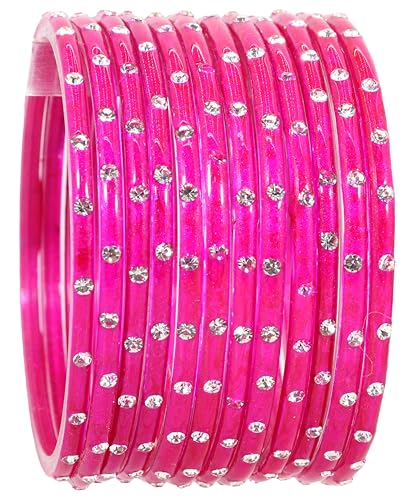 Plain Glass Bangles Set with Zircon Stone - Pack of 24