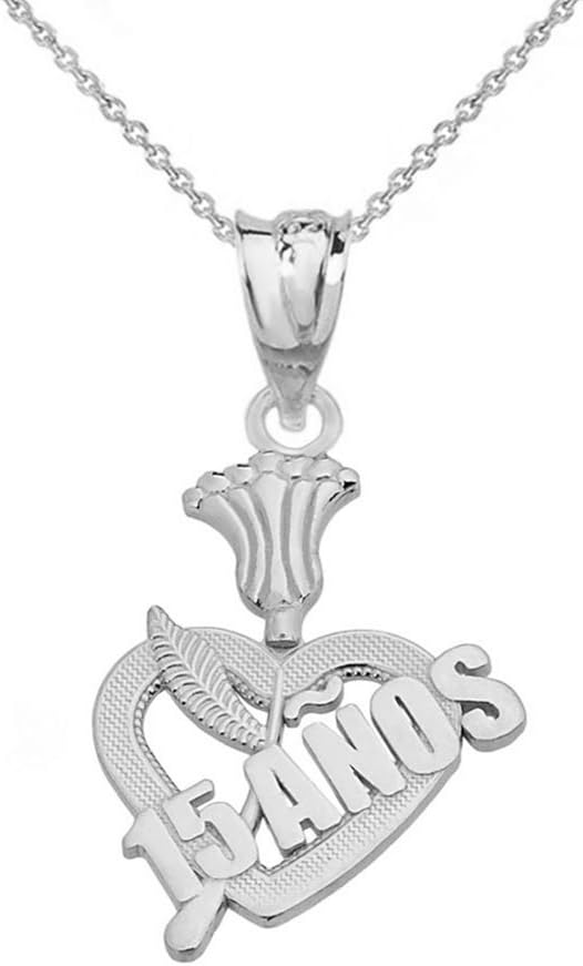 Claddagh Gold Sweet 15 Años Quinceanera Tulip Open Heart Pendant Necklace in Sterling Silver