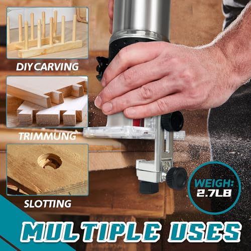 Cordless Wood Router for Makita 18V Battery (Not Included Battery), 6 Variable Speeds Palm Router for Woodworking, 800W 30000R/MIN Brushless Motor Trim Router with 15pcs 1/4" Router Bit Set 4 Cordless Wood Router for Makita 18V Battery (Not Included Battery), 6 Variable Speeds Palm Router for Woodworking, 800W 30000R/MIN Brushless Motor Trim Router with 15pcs 1/4" Router Bit Set - Image 4