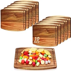 10 Pcs Wooden Dinner Plates Cutting Boards Bulk for Laser Engraving with Juice Groove Chopping Board Charcuterie Board Carving Tray for Kitchen Housewarming Gift(10 x 12 Inch, Acacia Wood)
