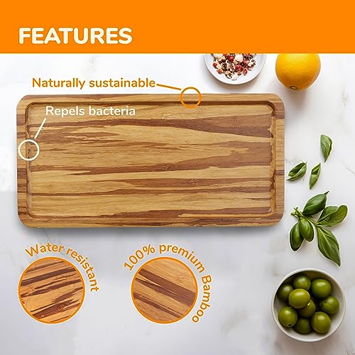 BambooMN Rectangular Bamboo Serving Tray - Tiger Stripe - 11 x 5.5 x 0.6