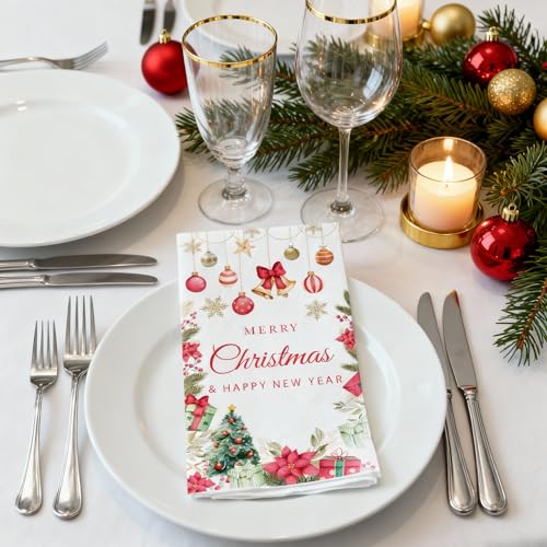 Christmas & New Year Napkins – Holiday Disposable Guest Towels with Gold Snowflakes & Bells – Perfect for Dinner, Party, Cocktail, Bathroom, Wedding & Holiday Celebrations, Serve 50 – Image 4