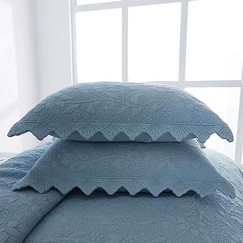 Brandream Quilted Pillow Shams Set of 2 King Size Cotton Grey Farmhouse Bedding