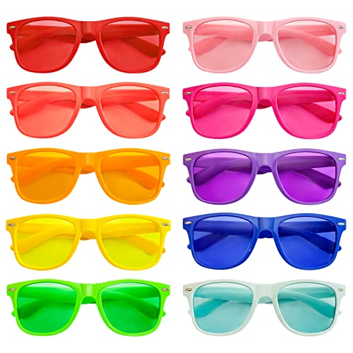 Matcheck 10/18 Pack Neon Colors Party Sunglasses Stylish Tinted Glasses Bulk Retro Shades for Unisex Adults Teens
