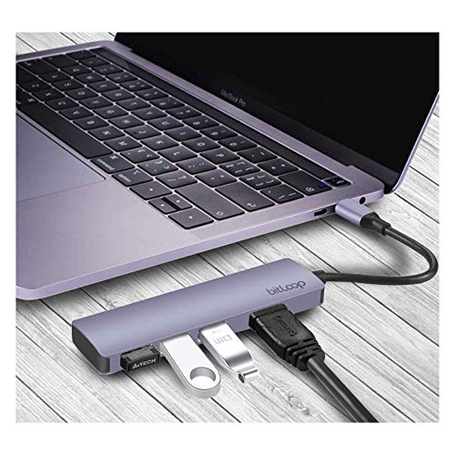 Image of BitLoop USB C Hub with HDMI 4K and 3 x USB3.0 Ports, Free Leather CASE