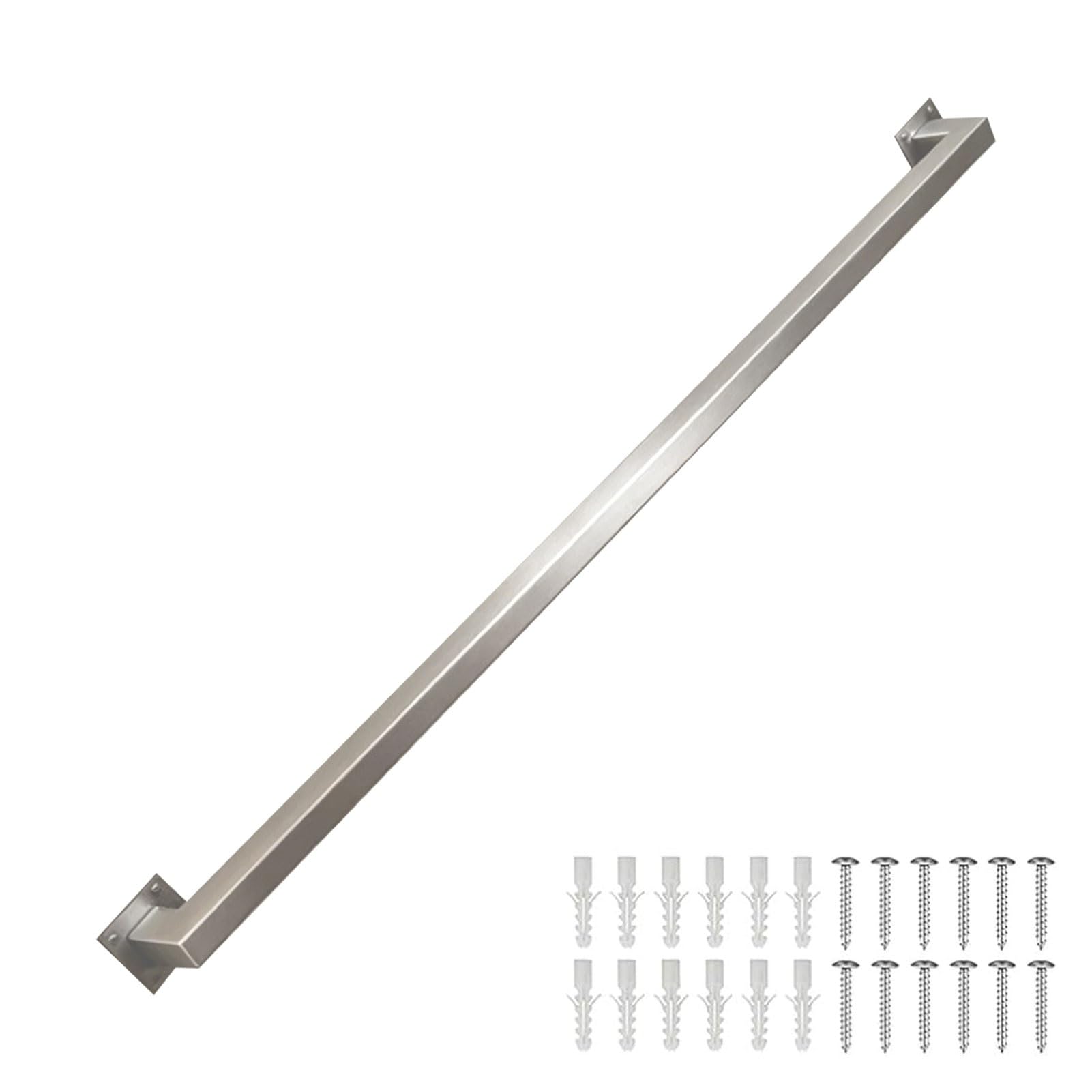 Renmlion One Color Silver Stainless Steel Handrail｜Outdoor Grab Rail Square Pipe Stairs Handrail Banister Rail Support Kit｜1M 1.5M 2M 2.5M 300Cm Wall Balustrade Hand Rail(2.6Ft/80Cm)