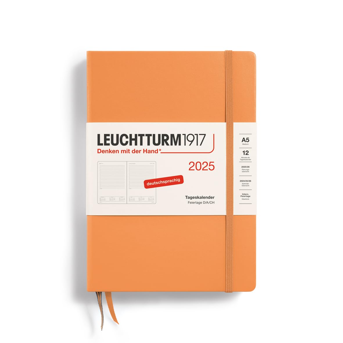 LEUCHTTURM1917 370596 Tageskalender Medium (A5) 2025, Apricot, Deutsch