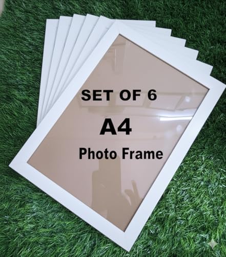 Image of Stuthi Arts Set of 6 A4 Size Photo Frames (8.3 x 11.7 inches) with Stylish Pattern, Wall Hanging Frames for Certificate, Photos and Art (6, White)