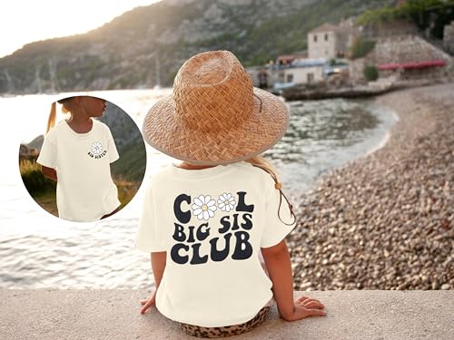 Image of LOTUCY Big Sister Shirt for Toddler Girls Cool Big Sis Club Tshirt Promoted to Big Sister Announcement Outfits