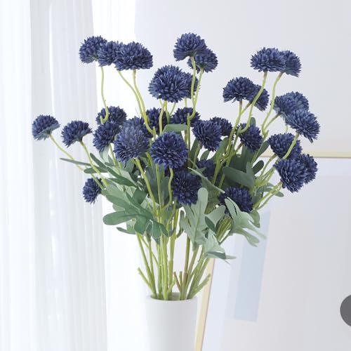 LVEFIT 10 Pcs Navy Blue Fake Mums Long Stem Flowers Faux Kiku Flower Bulk Silk Flowers Mini Chrysanthemum Floral Arrangements Artificial Flowers Chrysanth Mini Fake Flower
