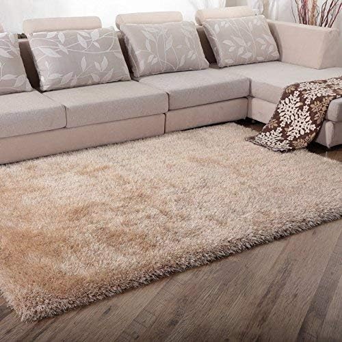 Image of Square Shaggy Fur Rugs and Carpets for Bedroom, Living Room, 4x4 ft Square, Beige