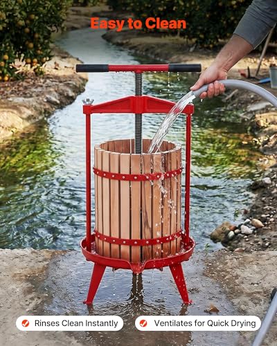 Image of VEVOR Fruit Wine Press, 4.75Gal /18L Manual Juice Maker, Solid Beech Wood Basket, Vintage Traditional Juicer with 2 Filter Bags, Heavy Duty T-Shaped Handle Bar for Cider Apple Grape Press, Kitchen Home