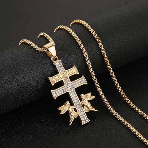 AsAlways 14K Gold Plated Cruz de Caravaca Cross Necklace for Men Women Stainless Steel Cubic Zirconia Crucifix Cross Pendant Faith Amulet Jewelry Gift4