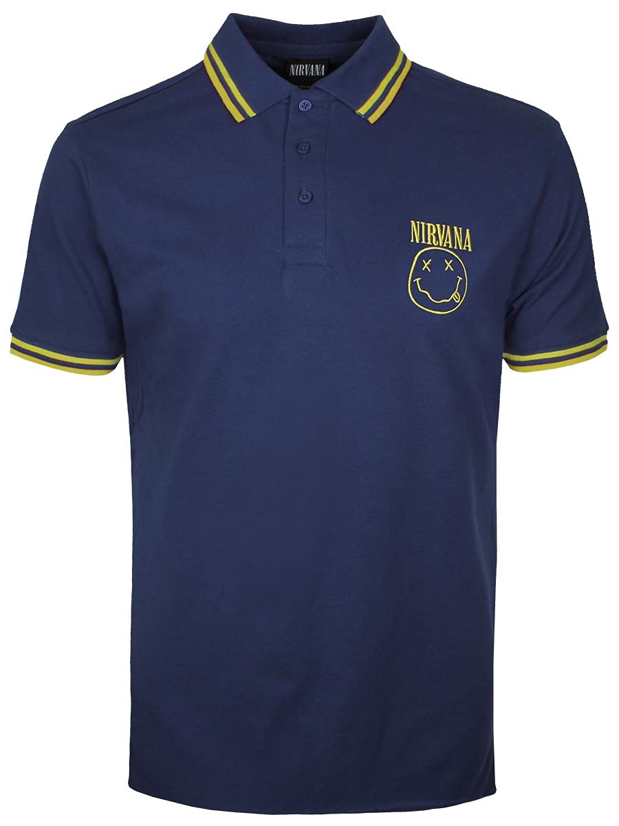 Nirvana Polo amarillo sonriente para hombre, color negro