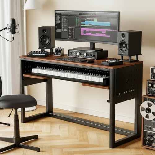 61 Key Music Studio Desk with Sliding Keyboard Tray, 47.2''