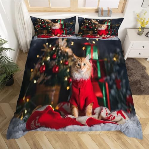 Parure de lit 160x200 Noël et housse couette chat en microfibre - 3