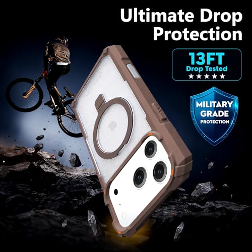 Image of AIBEX Transparent Back Cover Compatible for iPhone 17 Pro Max| Mag-Saf Magnetic Ring Kickstand | Shockproof Dual Layer Military Grade Drop Protection Armor Case| Wireless Charging Support - Brown