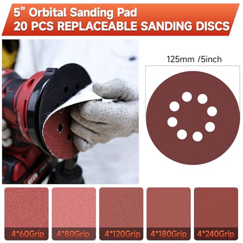 5-Inch Random Orbital Sander, Cordless Sanding Machine Compatible with Milwaukee 18V Battery(NO Battery), Brushless Electric Sander with Dust Collector (Dark Red) by SINGTIP - Image 5
