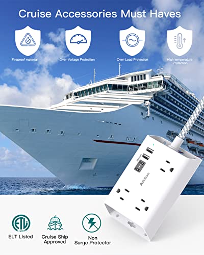 Image of Addtam Travel Flat Plug Power Strip, Flat Extension Cord (Wht-1)