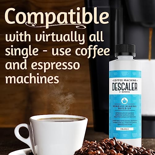 Image of IMPRESA Coffee Machine Descaler - Machine-Safe Formula & Descaling Solution - Universal Descaler for Coffee Maker Compatible with Keurig, Nespresso, Breville & More - 3 Pack, 6 Uses, Made in USA