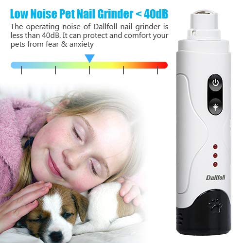 Dallfoll Dog Nail Grinder with LED Light, 3-Speed Electric Rechargeable Pet Nail Trimmer with Pet Nail Clipper and File, Painless Paws Grooming & Smoothing for Small Medium Large Dogs Pet