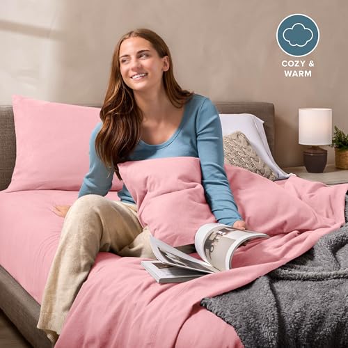 Image of Bare Home Super Soft Fleece Sheet Set (Queen, Light Pink) | Extra Plush Polar Fleece, No-Pilling Bed Sheets, All-Season, Cozy Warmth, Deep Pockets 6 to 15 Inches