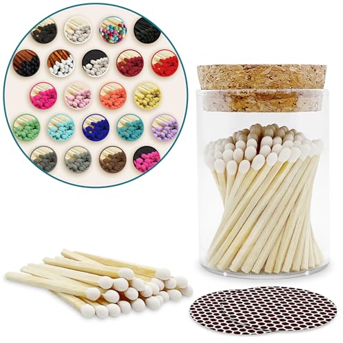 Image of 2 inch Matches in a Chic Jar + Striker Stickers Included | 100 Matchsticks in The Color of Your Choice | Decorative Safety Matches with a Cork Top Glass Holder | Gifts & Home Decor by Thankful Greetings