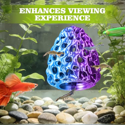 Image of Shrimp Dome Hide, Shrimp Hides for Aquarium, Betta Fish Hideout with Suction Cup, Betta Habitat Tank Ornament Accessories, Aquarium Decor for Small Fish Guppy Hiding Resting (Blue Red)